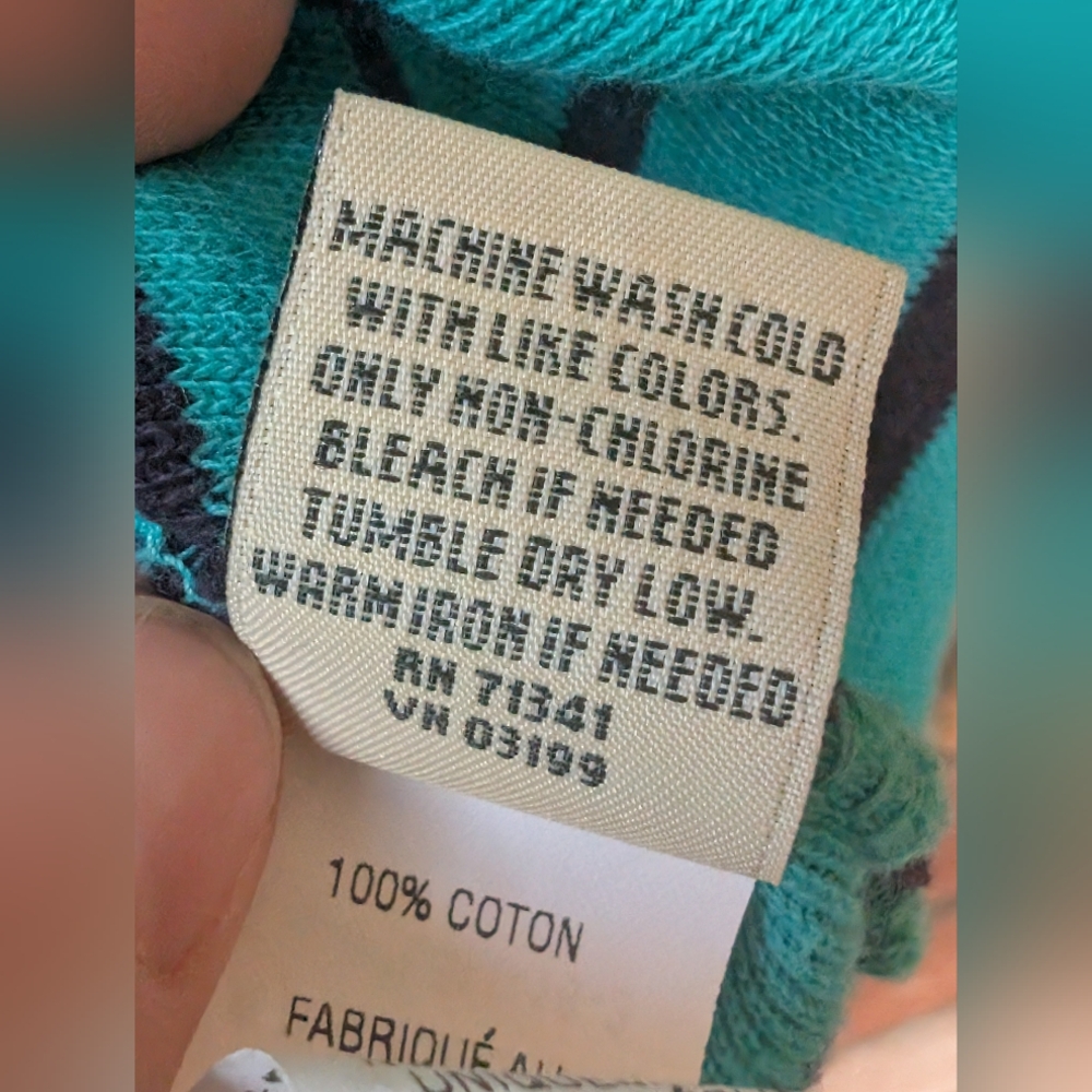 L.L. Bean L Striped greenish Blue Color striped Women's Top. 3/4 Sleeve. - Picture 7 of 10